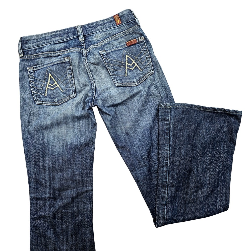 7 For All Mankind A Pocket Jeans Womens 25 Blue Flare Boot Cut Low Rise Y2K Boho